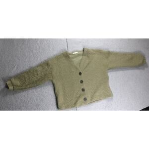 Madewell Jacket M Green Flower Puff Jacquard Textured Cardigan Cotton Blend